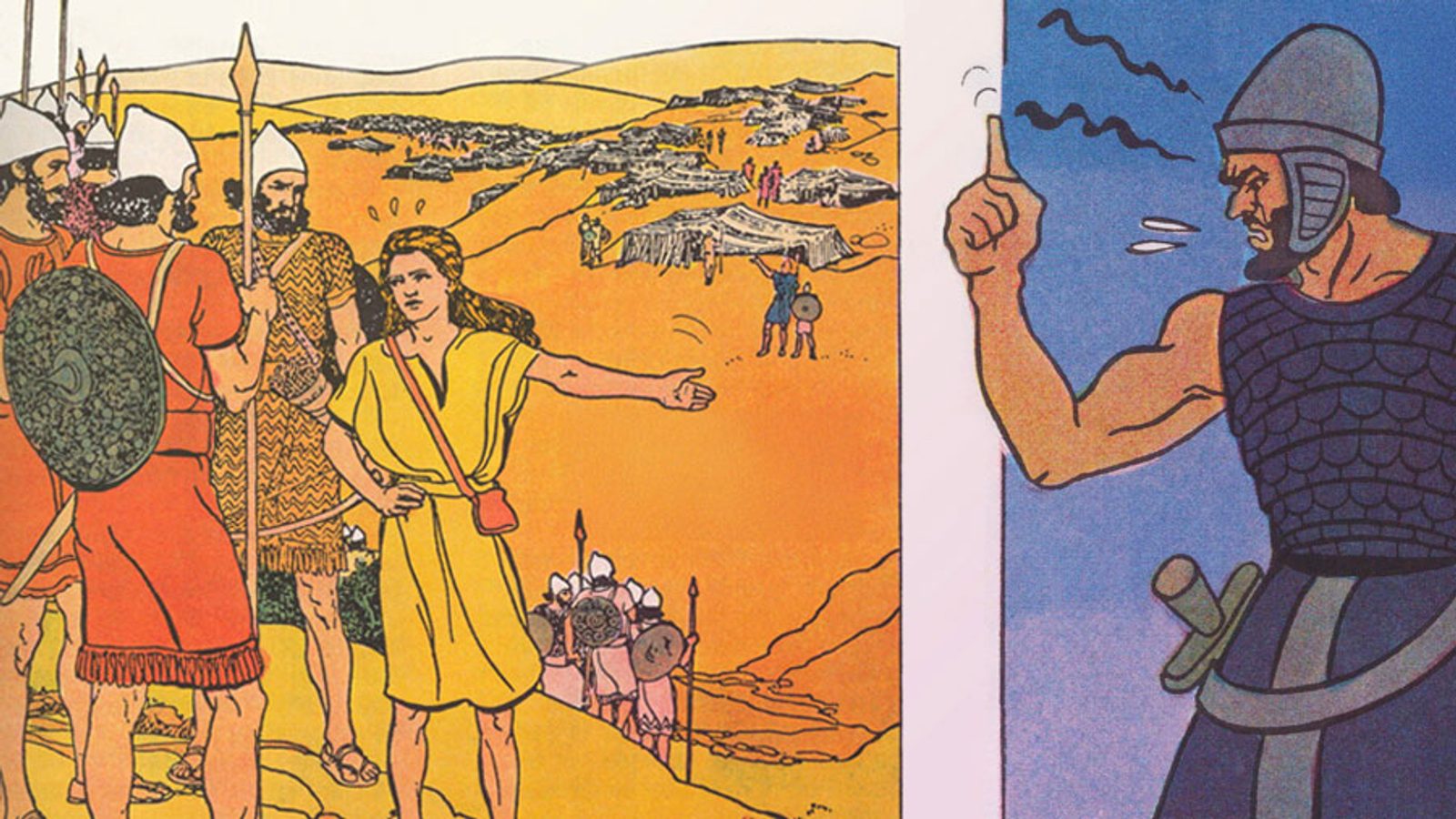 David parle au roi Saül avant d’affronter le géant Goliath