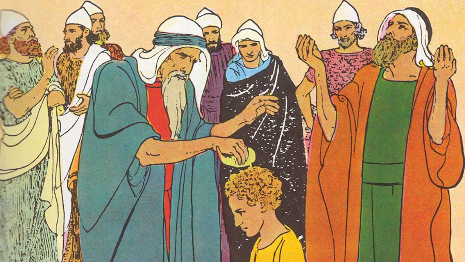 Samuel oint le jeune David comme roi devant sa famille